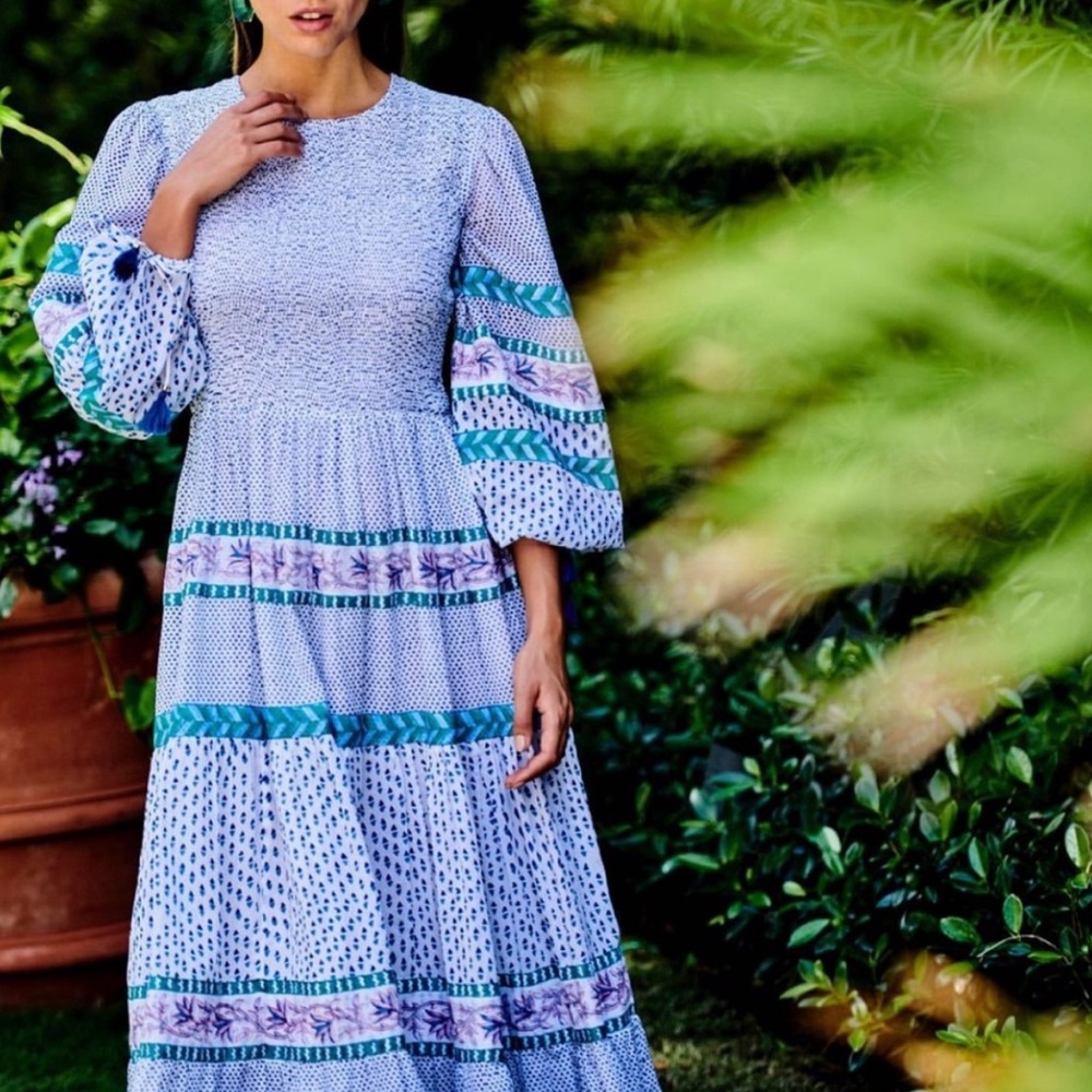 OLIPHANT Jungi Green Smocked Maxi dress- small-GUC